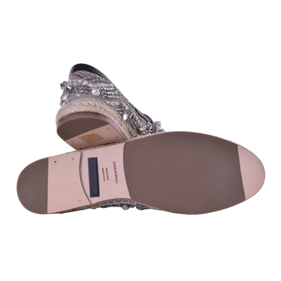 Pre-owned Dolce & Gabbana Crystals Embellished Linen Espadrilles Shoes Tremiti Beige 06227