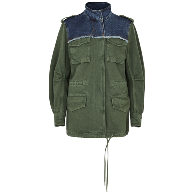 Shop Chloé Panelled Cotton-blend Jacket In Green