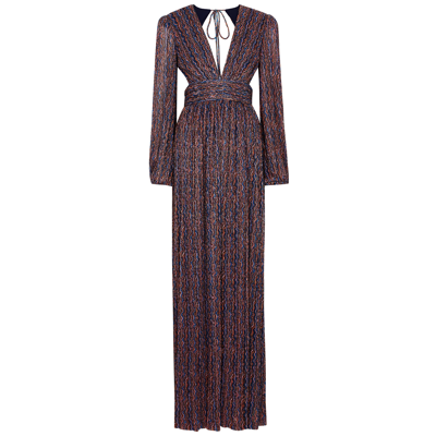 Shop Rebecca Vallance Blossom Metallic-weave Plissé Gown In Multicoloured