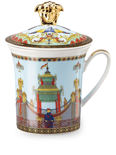 Shop Versace Marco Polo Porcelain Lid Mug In Mehrfarbig