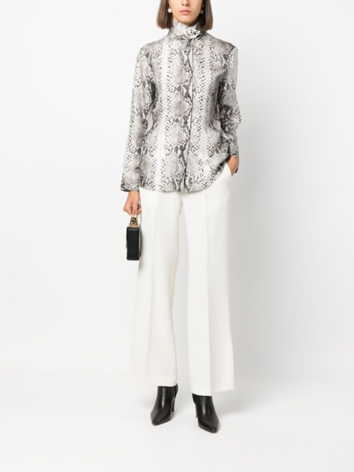 Shop Alberto Biani Snakeskin-print High-neck Silk Shirt In Schwarz