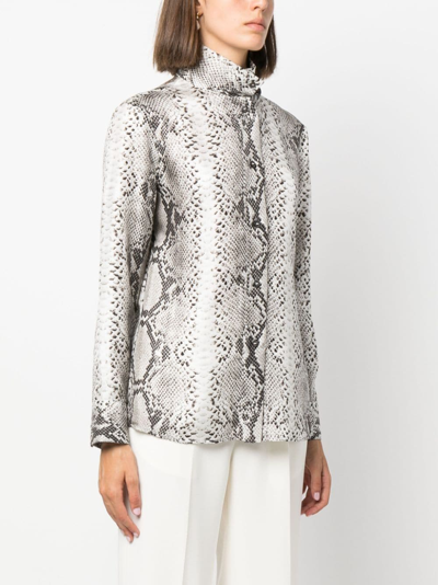 Alberto Biani Snakeskin-print High-neck Silk Shirt In Schwarz