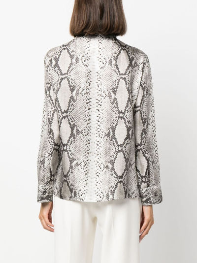 Alberto Biani Snakeskin-print High-neck Silk Shirt In Schwarz