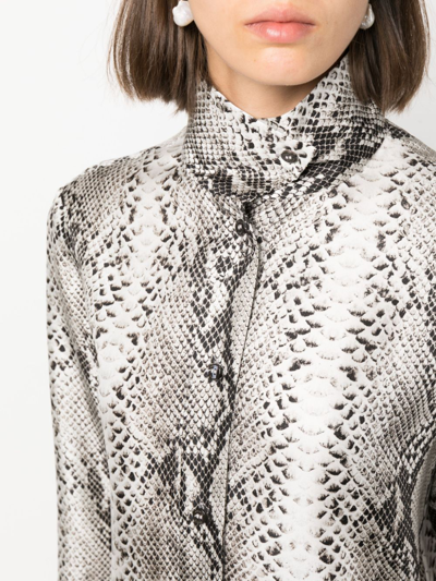 Alberto Biani Snakeskin-print High-neck Silk Shirt In Schwarz