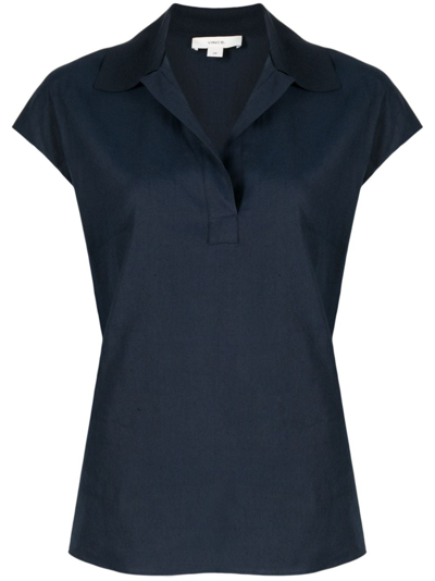 Vince Cap-sleeve Polo Popover Top In Blau