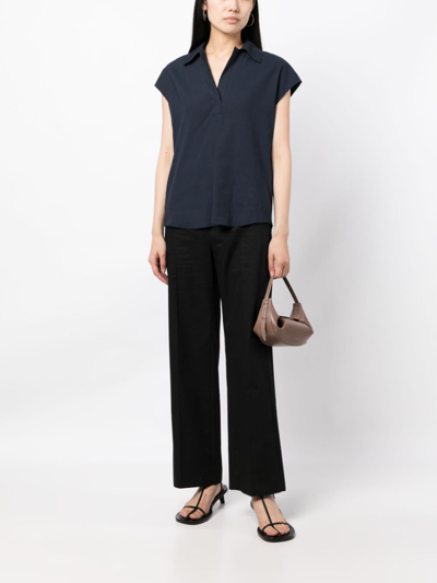 Vince Cap-sleeve Polo Popover Top In Blau