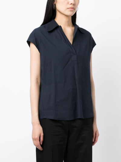 Vince Cap-sleeve Polo Popover Top In Blau