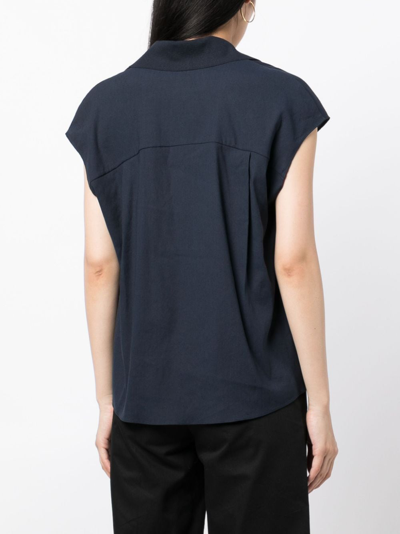 Vince Cap-sleeve Polo Popover Top In Blau