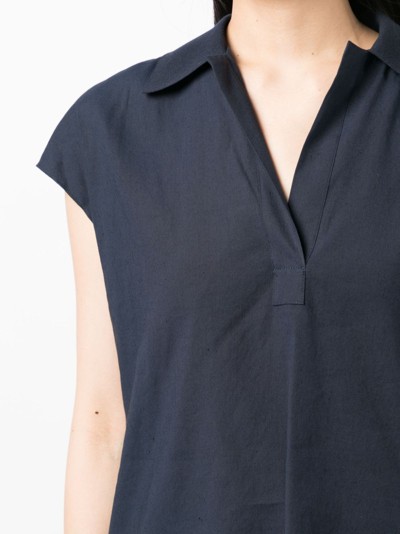 Vince Cap-sleeve Polo Popover Top In Blau
