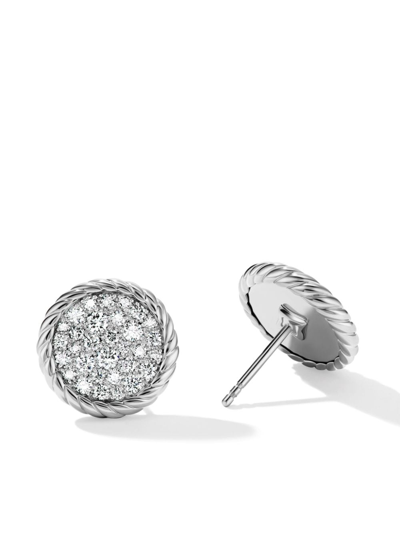 David Yurman Sterling Silver Dy Elements Button Diamond Stud Earrings In Dssadi
