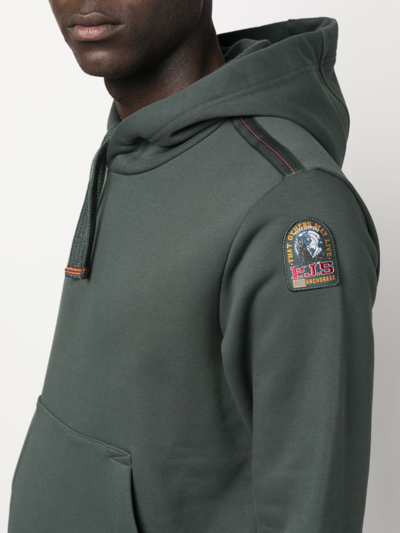 Shop Parajumpers Logo-patch Cotton Blend Hoodie In Grün