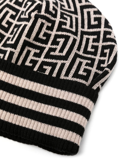 Balmain Logo-jacquard Wool Beanie In Schwarz