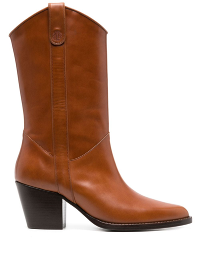 Shop Maje 75mm Leather Cowboy Boots In Braun