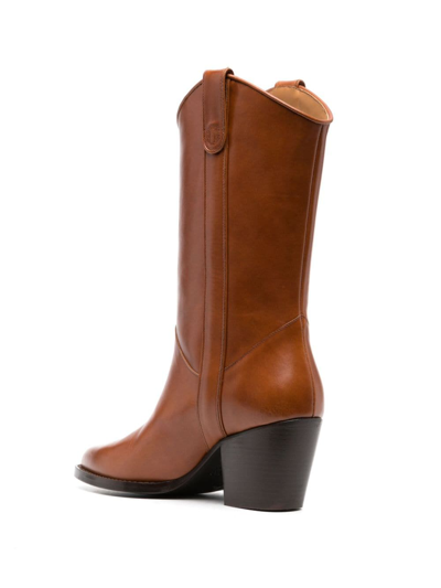 Shop Maje 75mm Leather Cowboy Boots In Braun