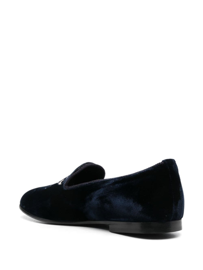 Shop Palm Angels Monogram-embroidered Suede Slippers In Blau