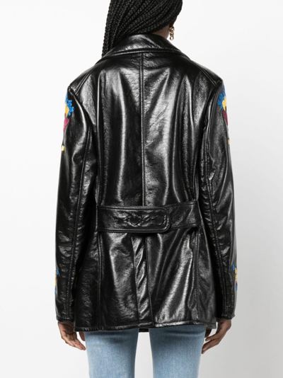 Shop Etro Floral Embroidery Faux-leather Jacket In Schwarz