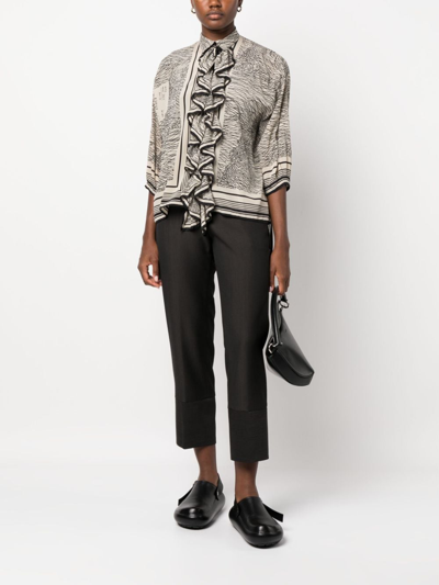 Shop Ibrigu Abstract-pattern Jabot-collar Silk Blouse In Schwarz