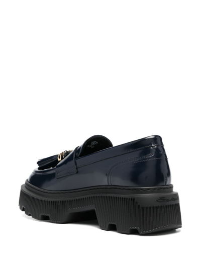Shop Santoni Tassel Leather Loafers In Blau