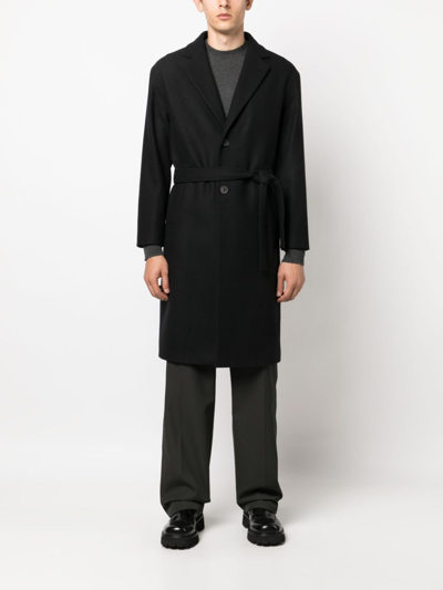 Hevo Blue Double-breasted Coat With Pointed Lapels In Wool Blend Man In Schwarz