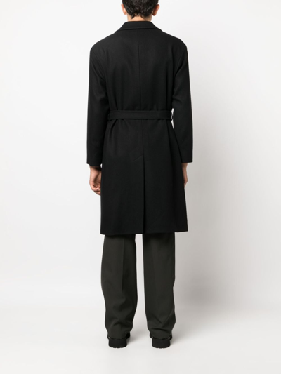 Hevo Blue Double-breasted Coat With Pointed Lapels In Wool Blend Man In Schwarz