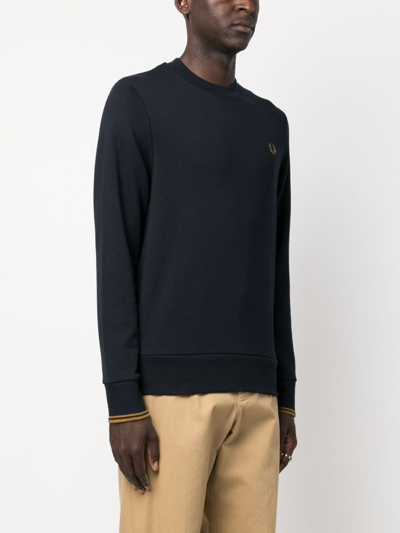 Shop Fred Perry Logo-embroidered Cotton Sweatshirt In Blau