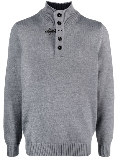 Fay Button-placket Virgin Wool Jumper In Grau