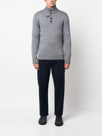 Shop Fay Button-placket Virgin Wool Jumper In Grau