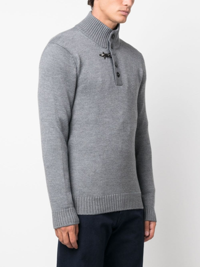 Shop Fay Button-placket Virgin Wool Jumper In Grau