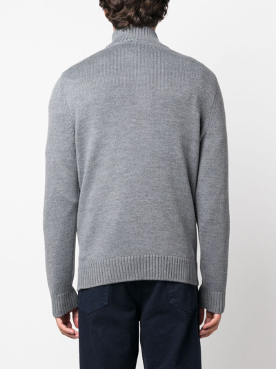 Shop Fay Button-placket Virgin Wool Jumper In Grau