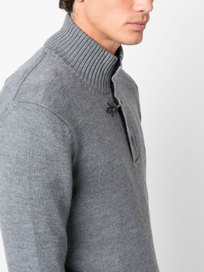 Fay Button-placket Virgin Wool Jumper In Grau