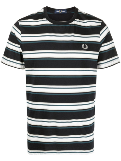 Shop Fred Perry Laurel Wreath-embroidered Striped Cotton T-shirt In Blau