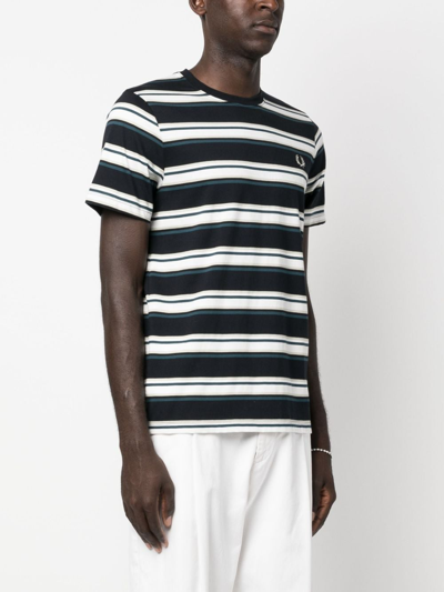 Shop Fred Perry Laurel Wreath-embroidered Striped Cotton T-shirt In Blau