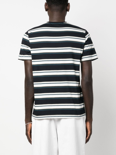 Shop Fred Perry Laurel Wreath-embroidered Striped Cotton T-shirt In Blau