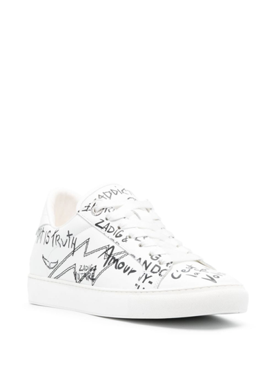 Zadig & Voltaire La Flash Graffiti-print Sneakers In Weiss