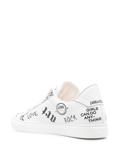 Zadig & Voltaire La Flash Graffiti-print Sneakers In Weiss