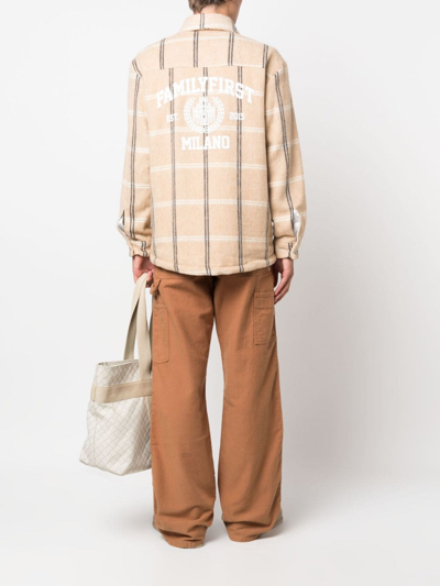 Shop Family First Jersey-fleece Check-plaid Shirt In Nude