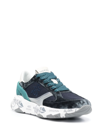 Shop Premiata Buffly Velvet-effect Leather Sneakers In Blau