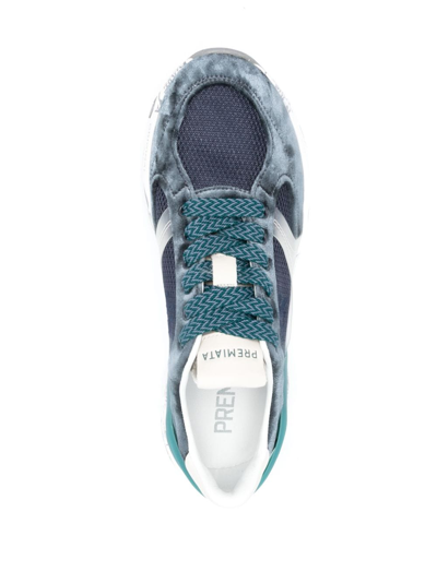 Shop Premiata Buffly Velvet-effect Leather Sneakers In Blau