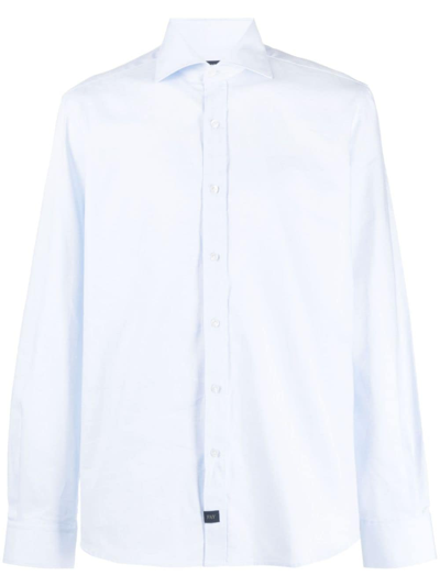 Shop Fay Spread-collar Cotton Shirt In Blau