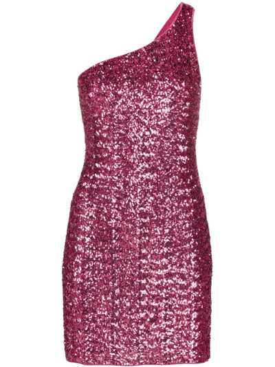 Shop Oseree Sequin-embellished One-shoulder Minidress In Rosa