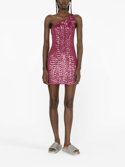 Shop Oseree Sequin-embellished One-shoulder Minidress In Rosa