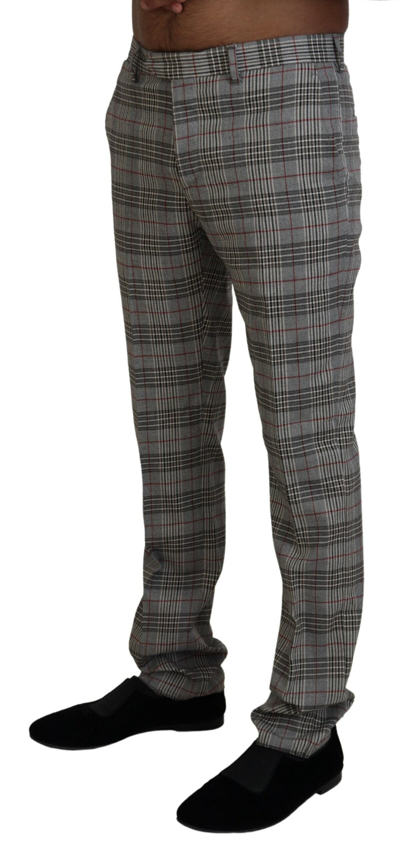 Shop Bencivenga Gray Checkered Skinny Men Men's Pants In Gray Patterned