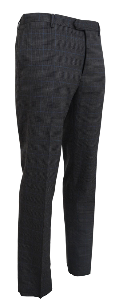Bencivenga Gray Checkered Wool Dress Formal Pants In Gray Patterned