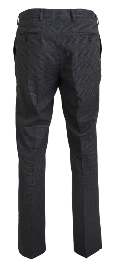 Bencivenga Gray Checkered Wool Dress Formal Pants In Gray Patterned