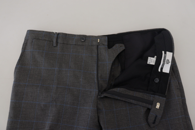 Bencivenga Gray Checkered Wool Dress Formal Pants In Gray Patterned
