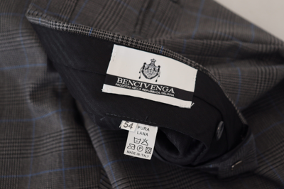 Bencivenga Gray Checkered Wool Dress Formal Pants In Gray Patterned