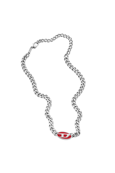 Shop Diesel Red Enamel Chain Necklace In Argento