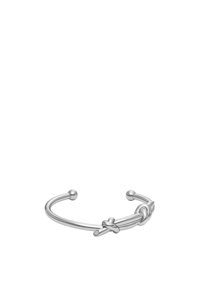 Shop Diesel Stainless Steel Cuff Knot Bracelet In Argento