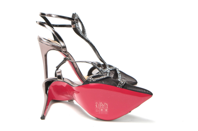 Shop Christian Louboutin Black Crystal And Leather Strappy High Heel Women's Sandal