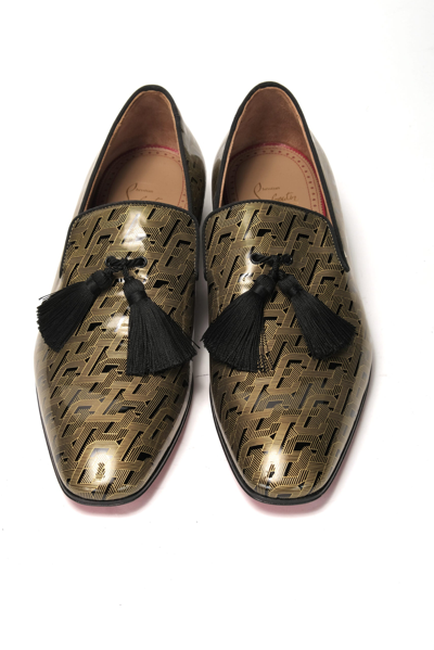 Shop Christian Louboutin Black/gold Officialito Flat Men's Shoes In Gold Black